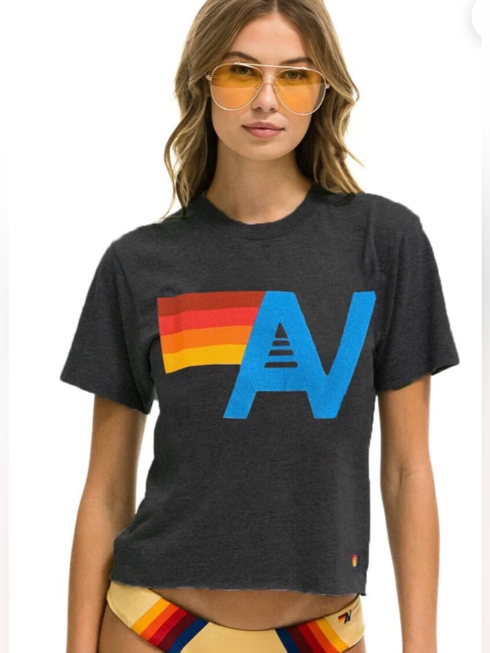 Aviator Nation Logo Boyfriend Tee Retro Vintage Feel - charcoal size xs